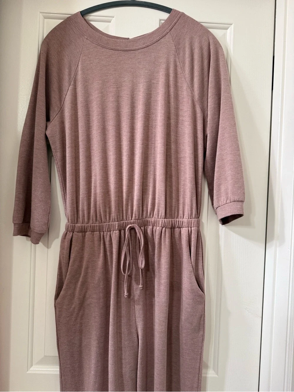 Bebop Dusty Mauve Long Sleeve Jogger Jumpsuit with Drawstring Waist - Large